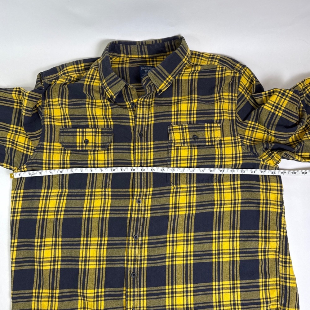 Faded Glory Mens 2XL Yellow Navy Blue Plaid Flannel Shirt Cotton FM46Y049B - Picture 4 of 11